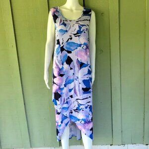CHICO'S Blue Floral Stretch Jersey Maxi Dress Sz 3 or US 16